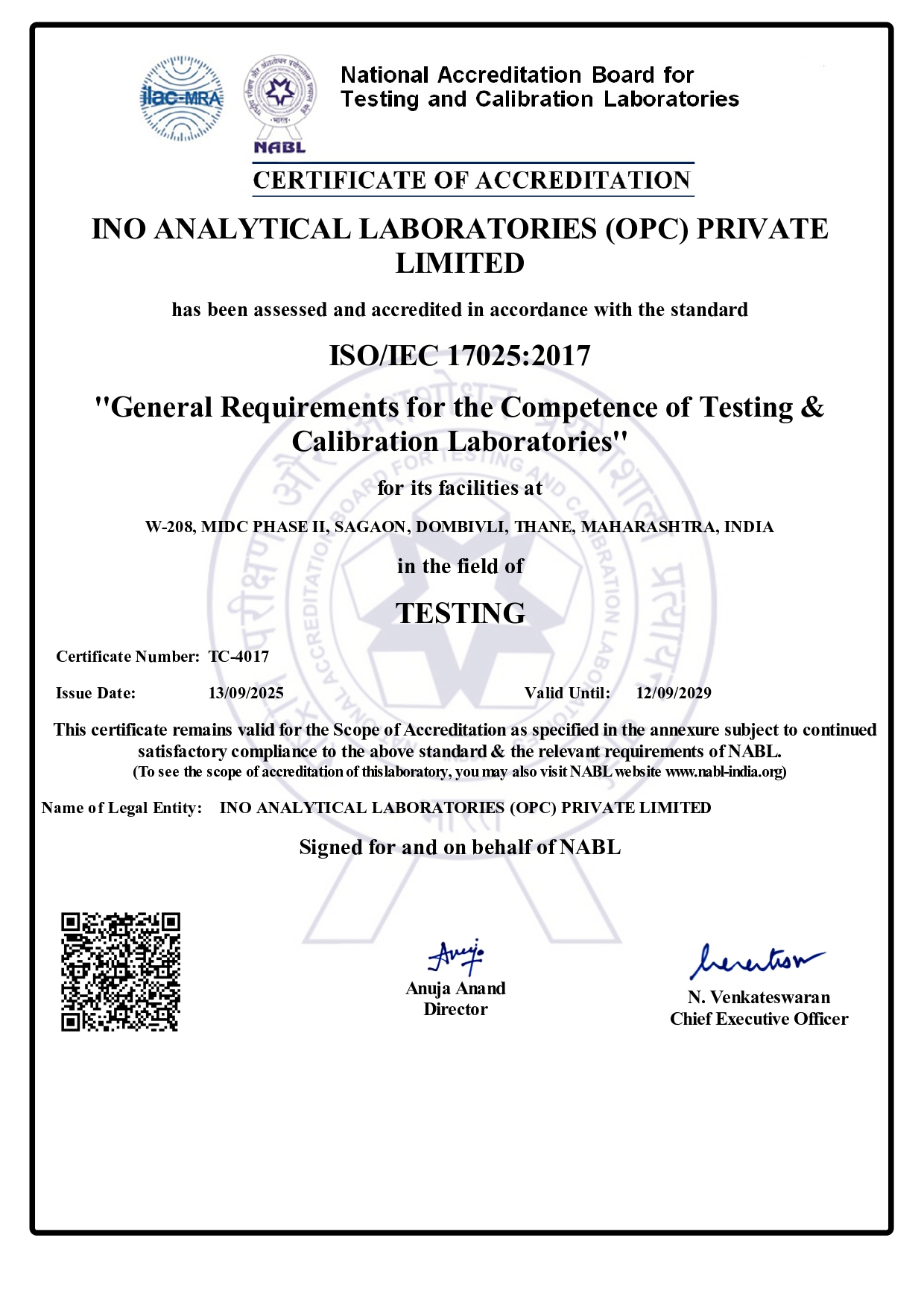 Certificate TC-4017